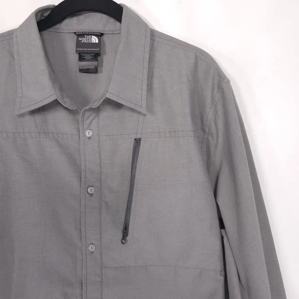THE NORTH FACE Men’s Button Up Shirt LARGE Gray Long Sleeve Outdoor Hiking